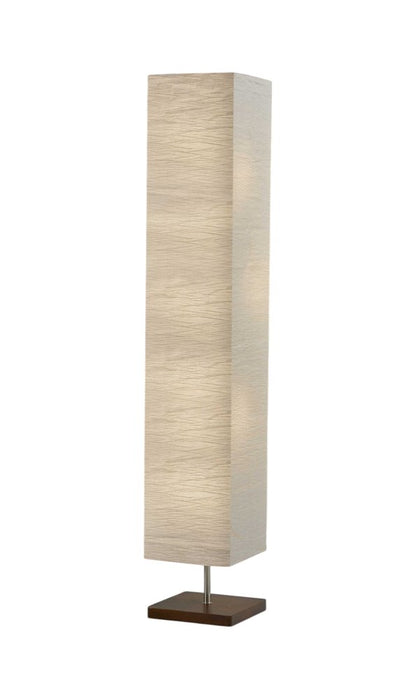 57" Brown And White Two Light Column Floor Lamp With White Paper Rectangular Shade