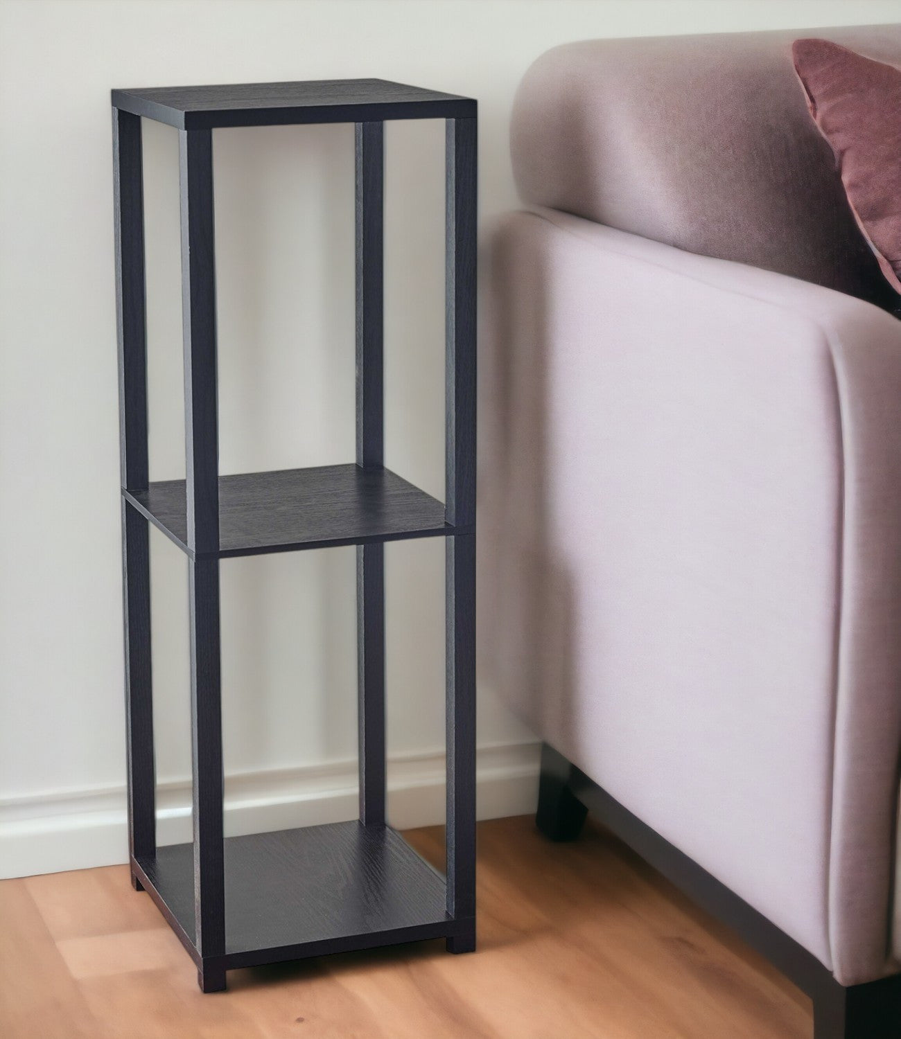35" Black Solid Wood Square End Table With Two Shelves