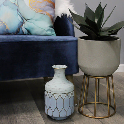 12" Blue And Gold Bud Metal Table Vase