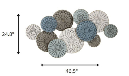 Boho Blue Green Ivory Metal Plates Wall Decor