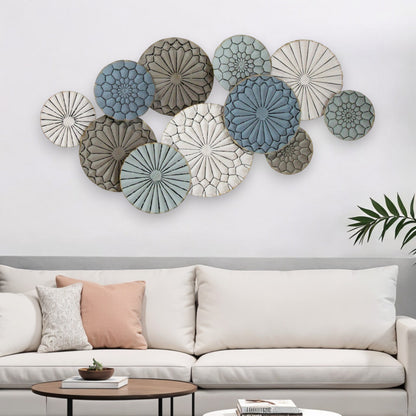 Boho Blue Green Ivory Metal Plates Wall Decor