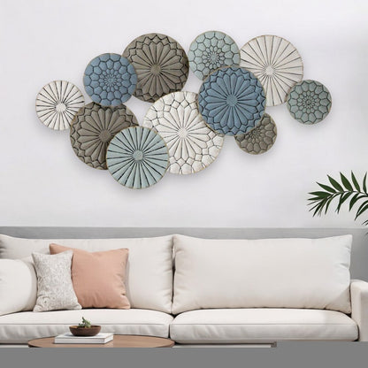 Boho Blue Green Ivory Metal Plates Wall Decor