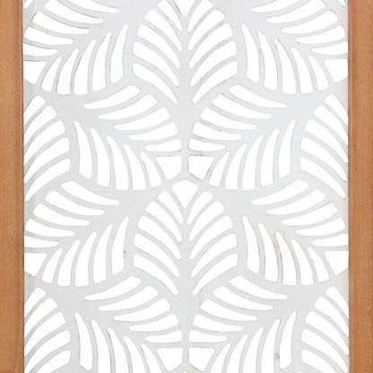 25" X 10" White and Natural Leaf Floral Wood and Metal Wall Decor