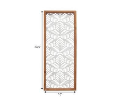 25" X 10" White and Natural Leaf Floral Wood and Metal Wall Decor