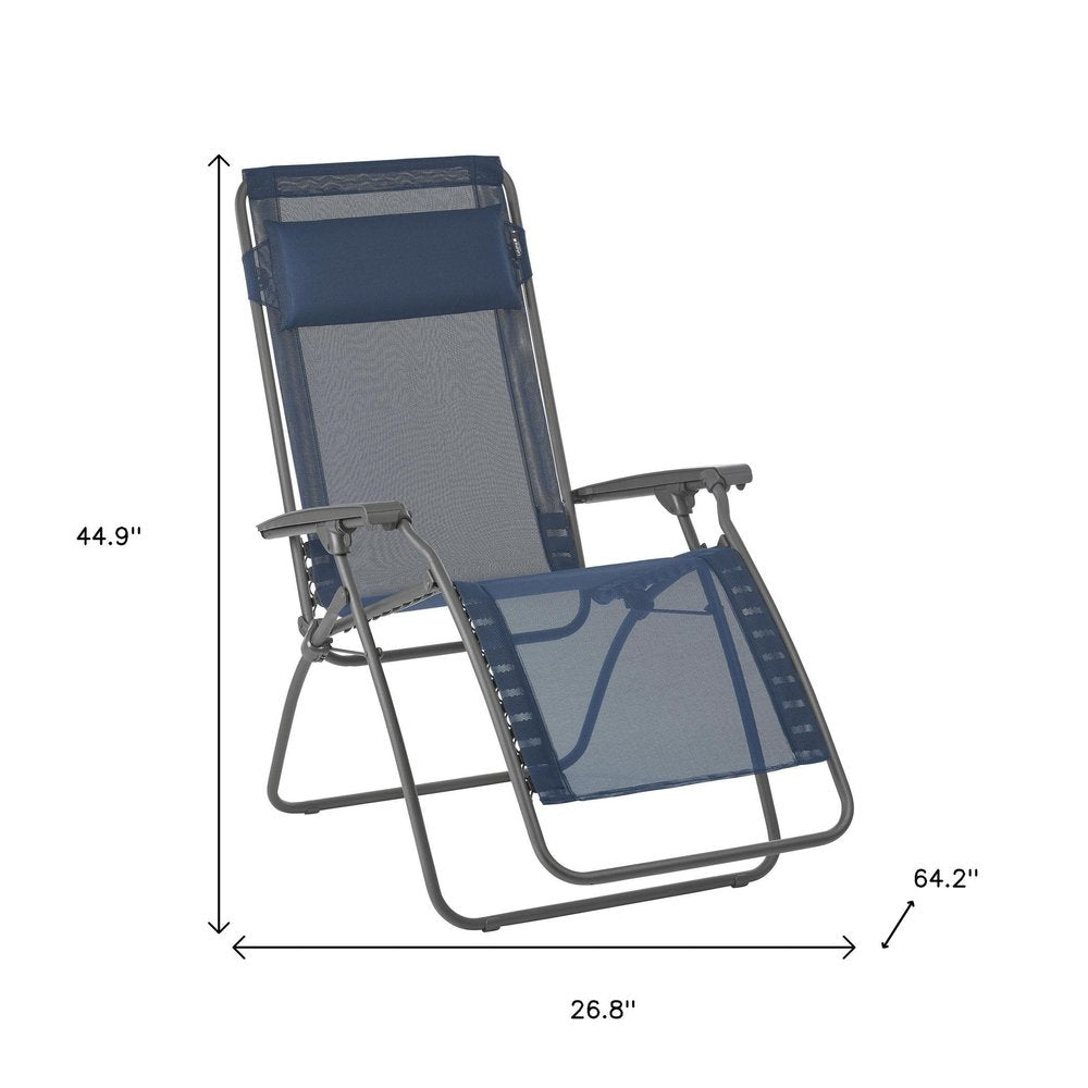 27" Blue Metal Outdoor Zero Gravity Chair with Blue Cushion