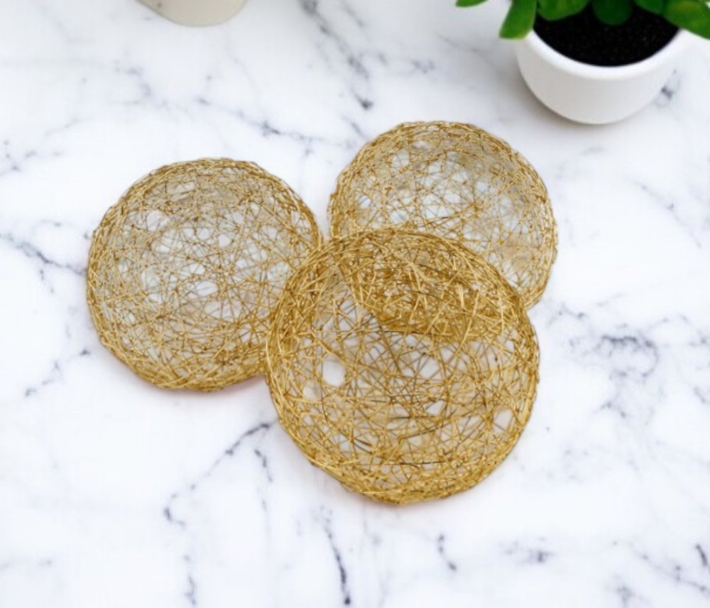 Set of Three Gold Wire 3" Decorative Orbs