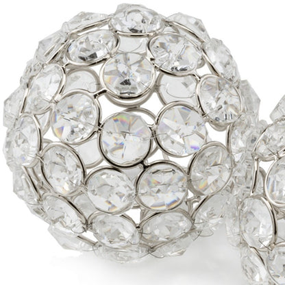 Set of Two Silver And Clear Faux Crystal And Metal Orb Decorative Tabletop Sculptures