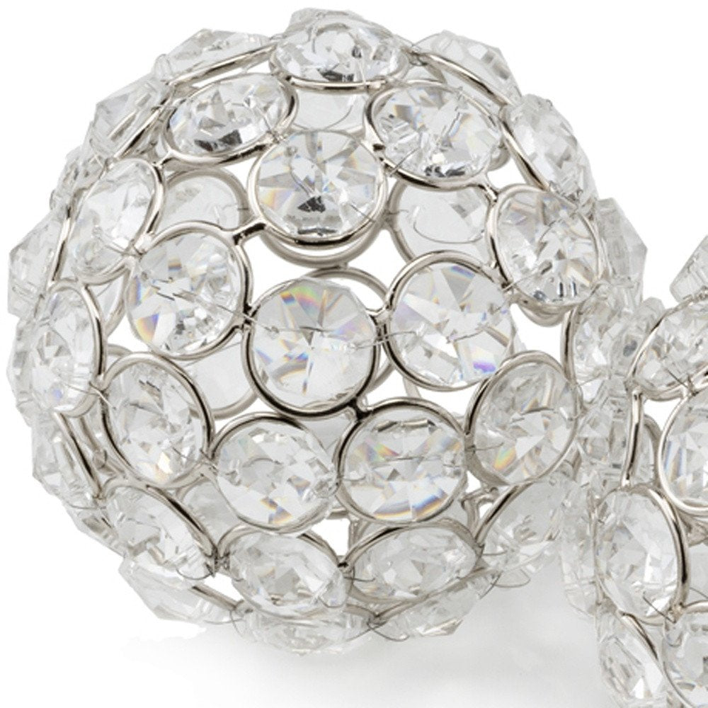 Set of Two Silver And Clear Faux Crystal And Metal Orb Decorative Tabletop Sculptures