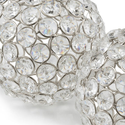 Set of Two Clear And Silver Faux Crystal And Steel Decorative Orb Tabletop Sculptures