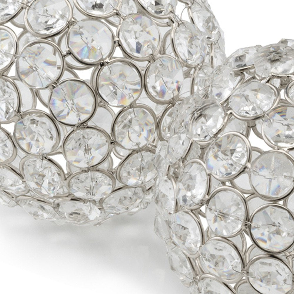 Set of Two Clear And Silver Faux Crystal And Steel Decorative Orb Tabletop Sculptures