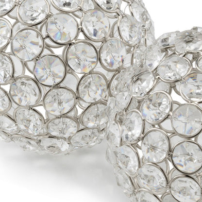 Set of Two Clear And Silver Faux Crystal And Steel Decorative Orb Tabletop Sculptures