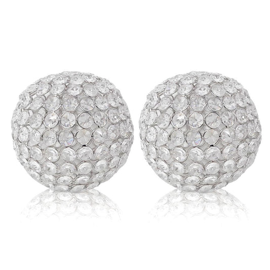 Set of Two Clear Faux Crystal and Silver Decorative Orb Tabletop Sculptures