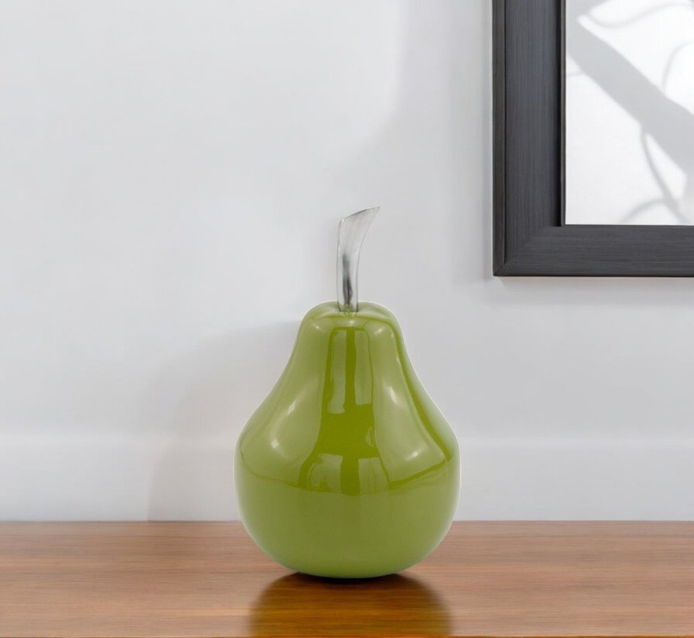 7" Green Aluminum Decorative Pear Tabletop Sculpture