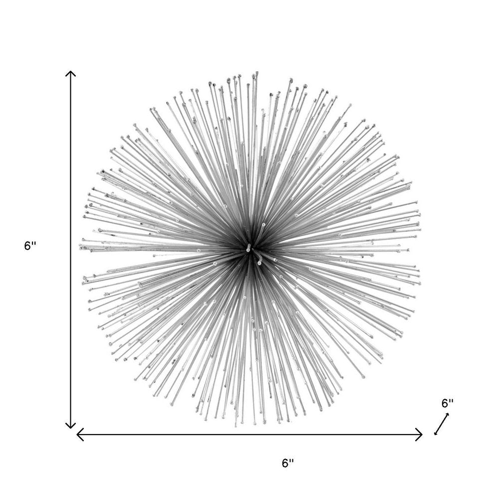 6" Silver Iron Decorative Urchin Spiky Sphere Tabletop Sculpture