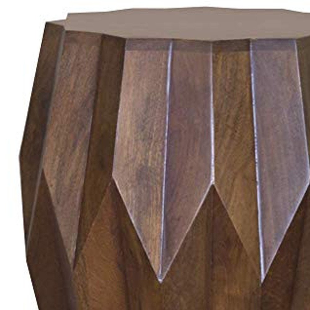 23" Dark Brown Solid Wood Round Drum End Table