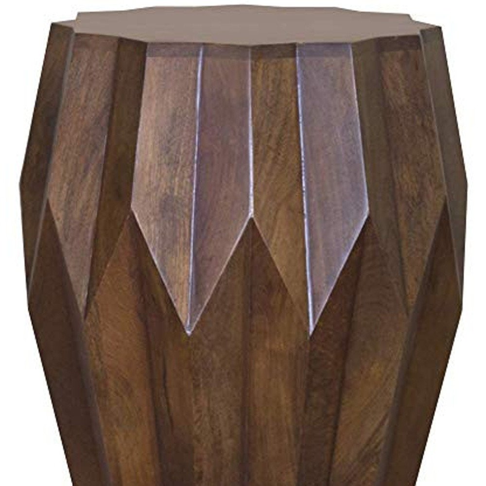 23" Dark Brown Solid Wood Round Drum End Table