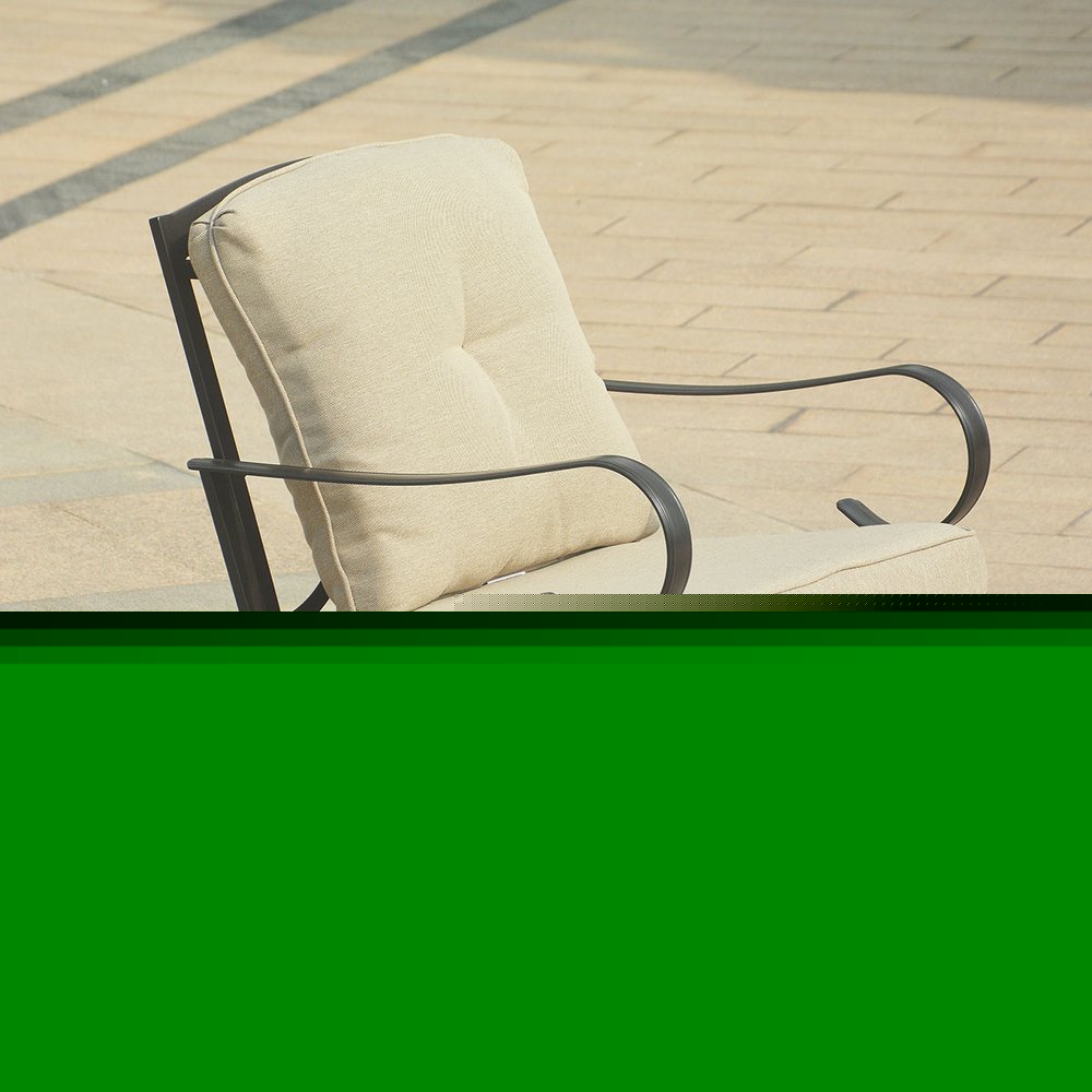 25" Black Steel Patio Rocking Chair With Beige Cushion