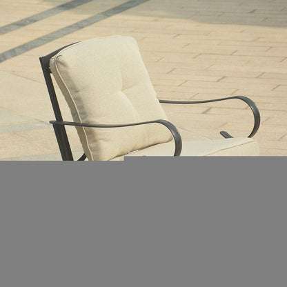 25" Black Steel Patio Rocking Chair With Beige Cushion