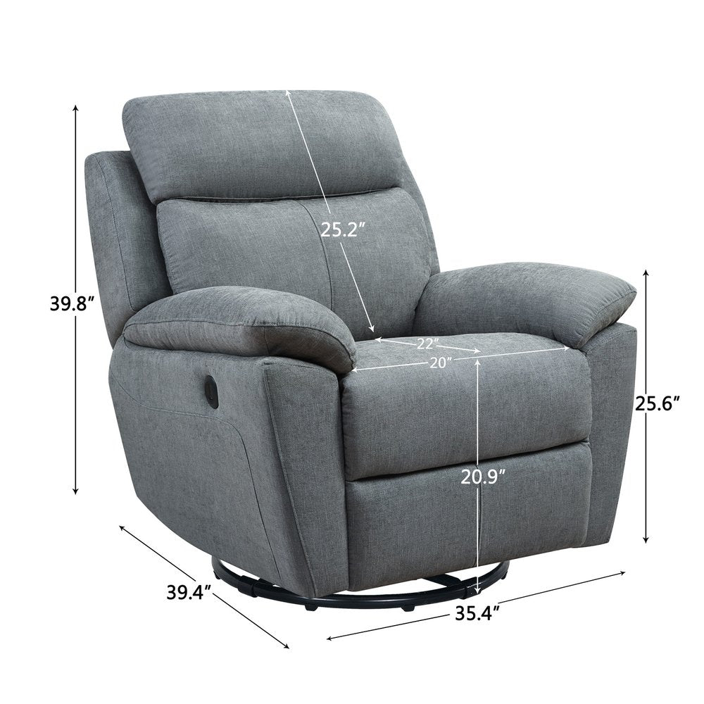 35" Gray Fabric Power Recliner with USB