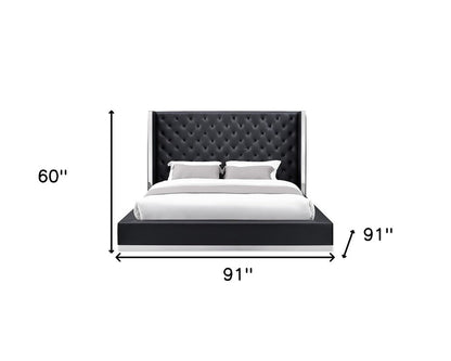 Black Tufted Faux Leather King Bed Frame