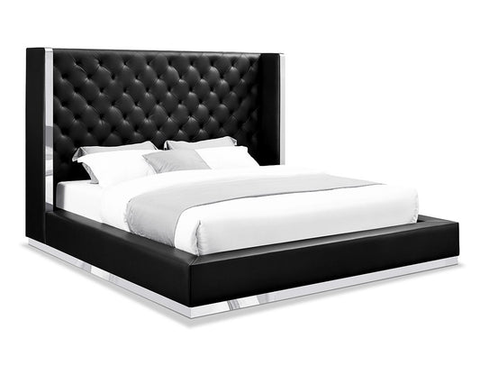 Black Tufted Faux Leather King Bed Frame