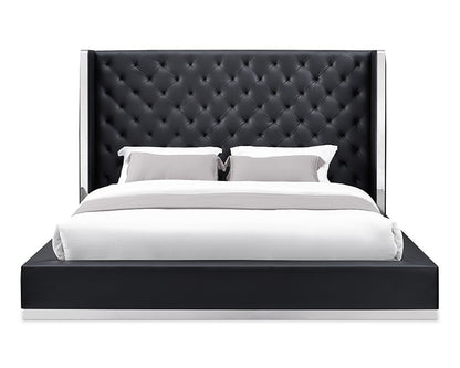 Black Tufted Faux Leather King Bed Frame