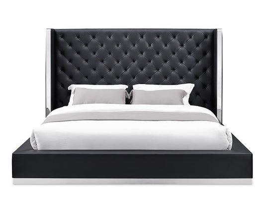 Black Tufted Faux Leather King Bed Frame