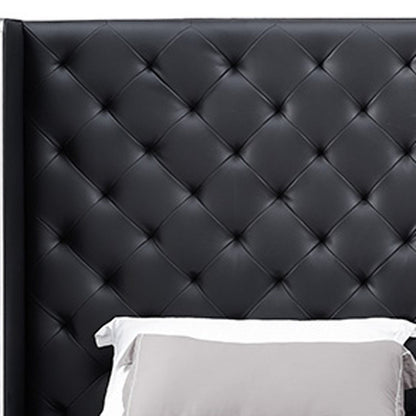 Black Tufted Faux Leather King Bed Frame