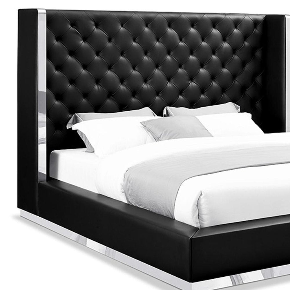 White Tufted Faux Leather King Bed Frame
