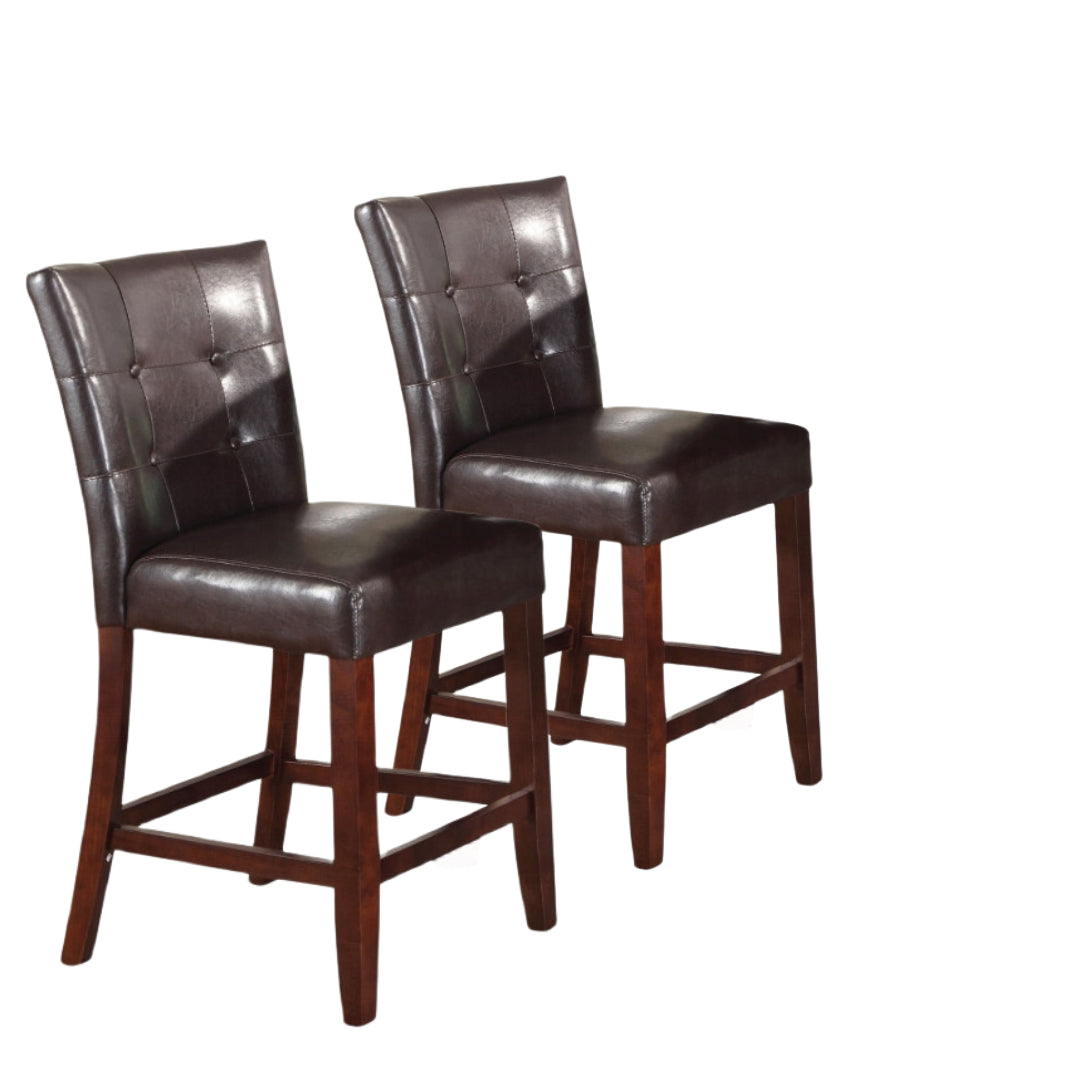 Set of Two 24" Espresso and Brown Faux Leather and Solid and Manufactured Wood Counter Height Bar Chairs