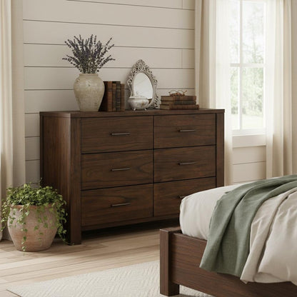 59" Brown Metal Six Drawer Dresser