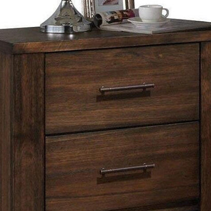 25" Brown Wood Two Drawer Nightstand
