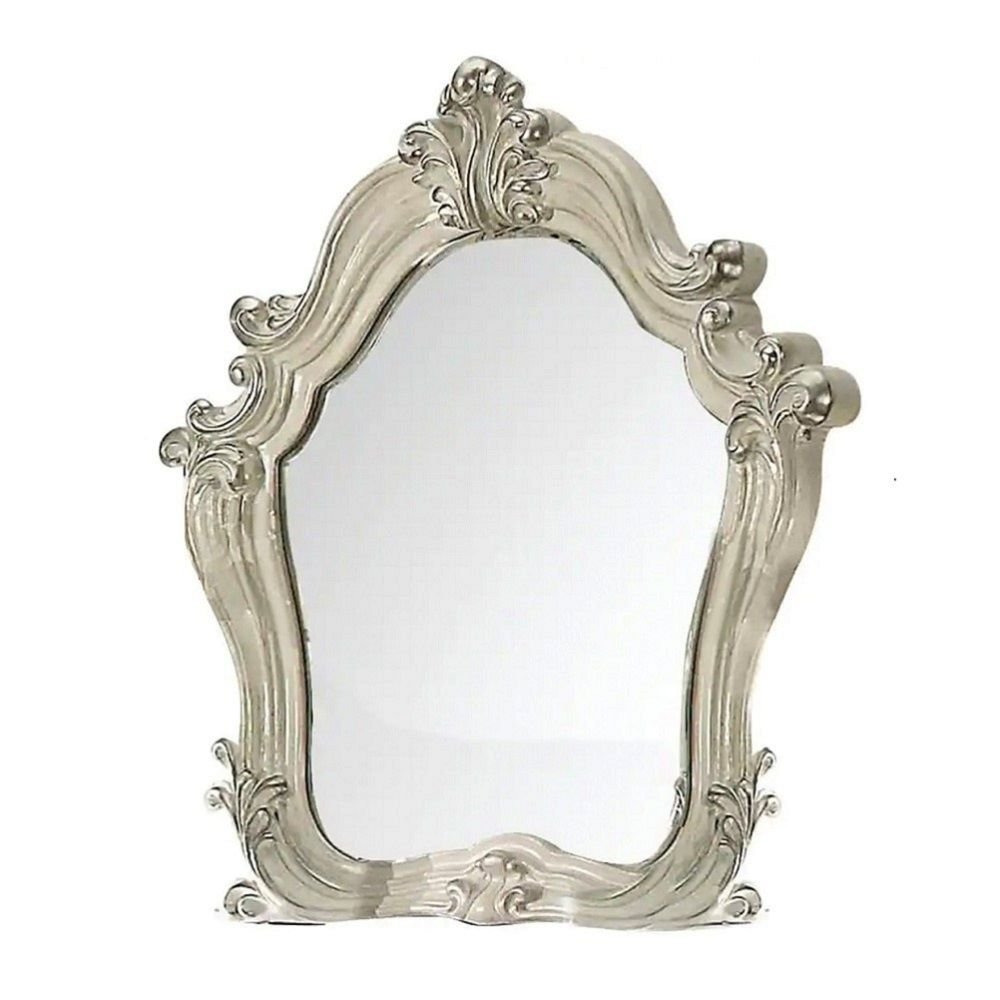 47" White And Silver Abstract Wood Framed Antiqued Glass Mounted Dresser Mirror