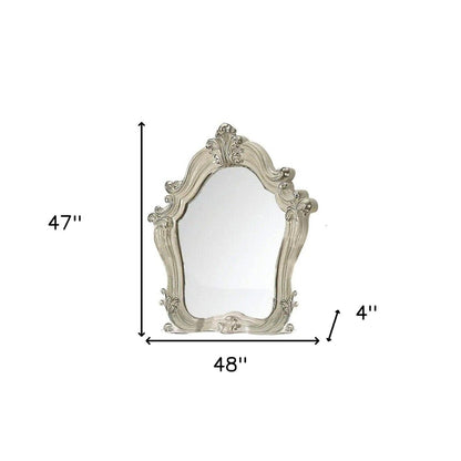 47" White And Silver Abstract Wood Framed Antiqued Glass Mounted Dresser Mirror