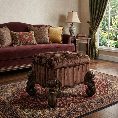 22" Chocolate Fabric Damask Footstool