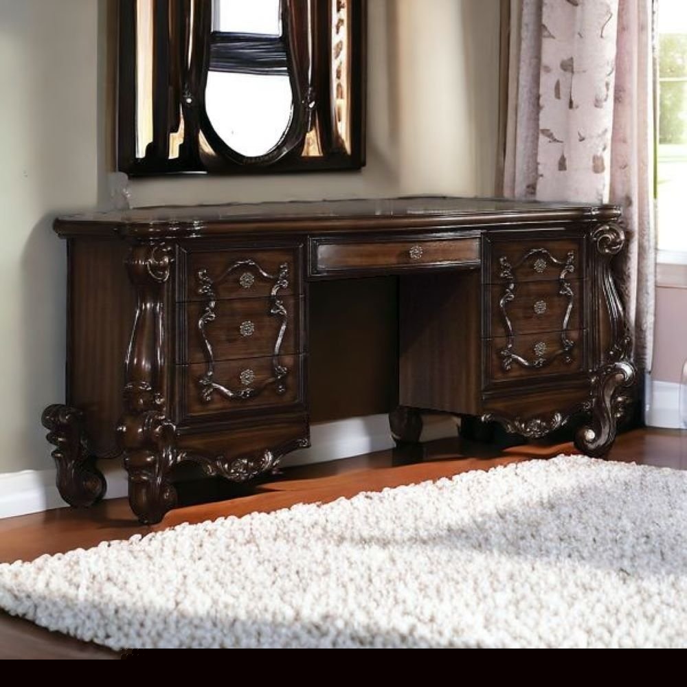67" Brown Vanity Table With Seven Drawers