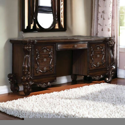 67" Brown Vanity Table With Seven Drawers
