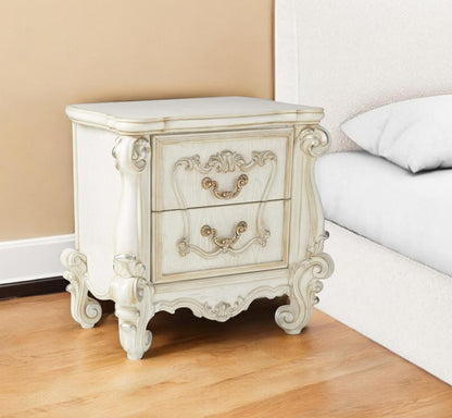 31" White Wood Two Drawer Nightstand
