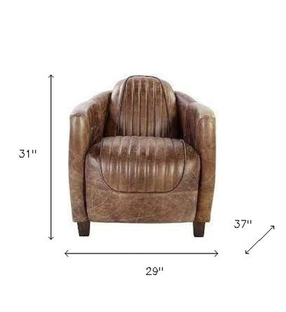 29" Brown Faux Leather Distressed Barrel Chair