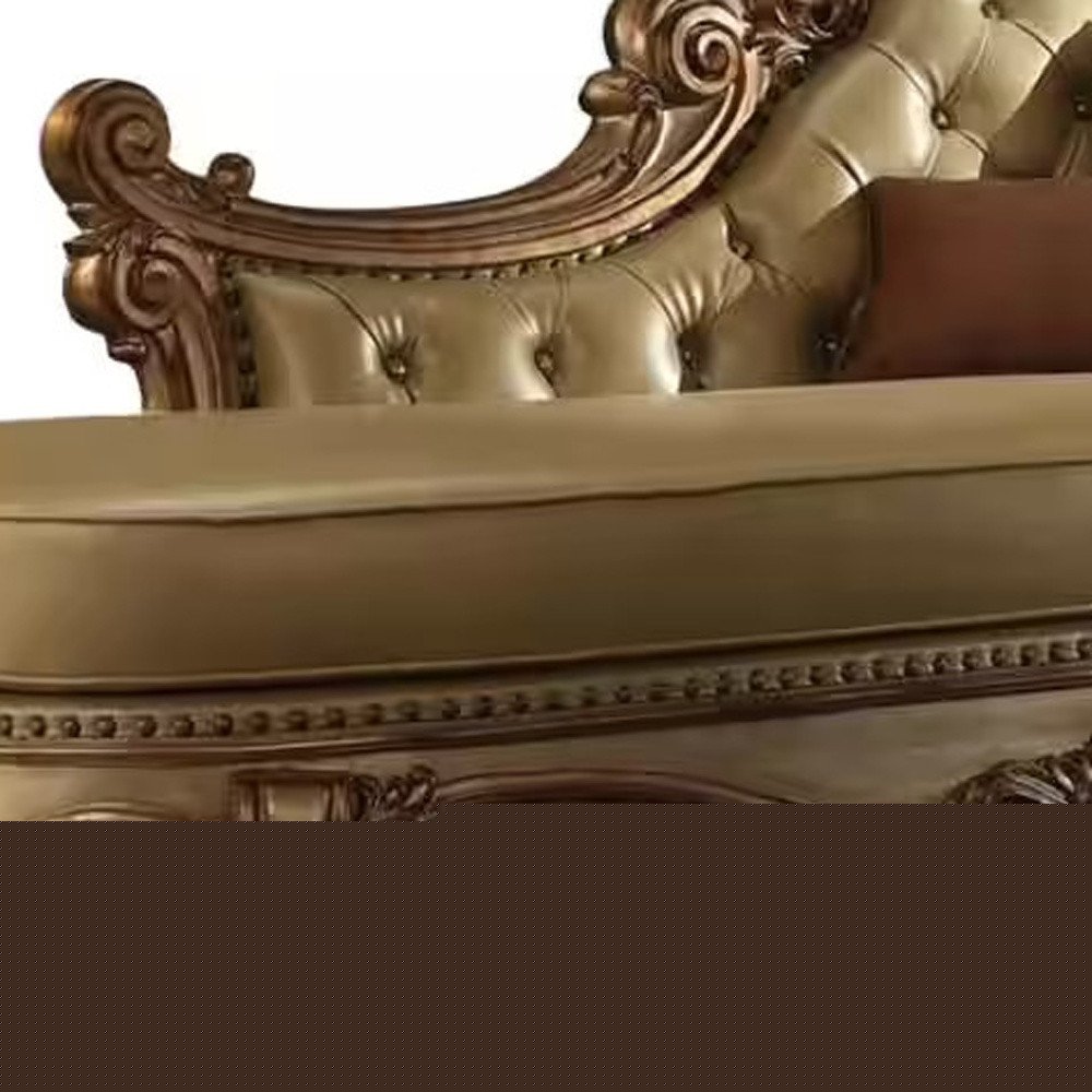 81" Bone and Pearl Faux Leather Tufted Lounge Chair And Toss Pillows