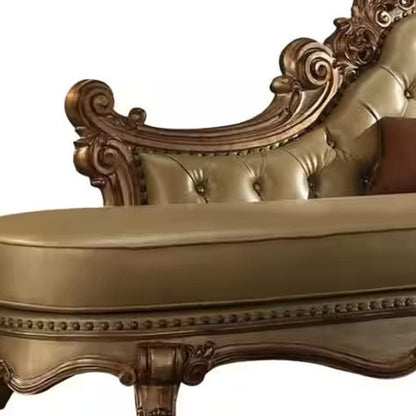 81" Bone and Pearl Faux Leather Tufted Lounge Chair And Toss Pillows