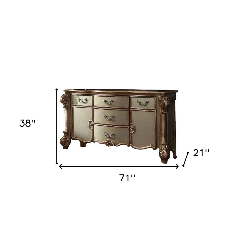 71" Solid Wood Five Drawer Dresser