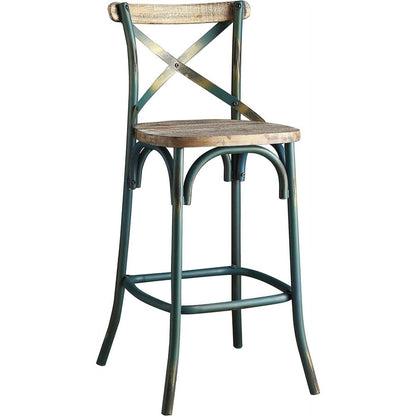 21" Brown And Sky Blue Iron Bar Chair