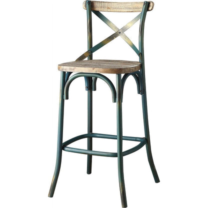 21" Brown And Sky Blue Solid Wood And Metal Bar Chair