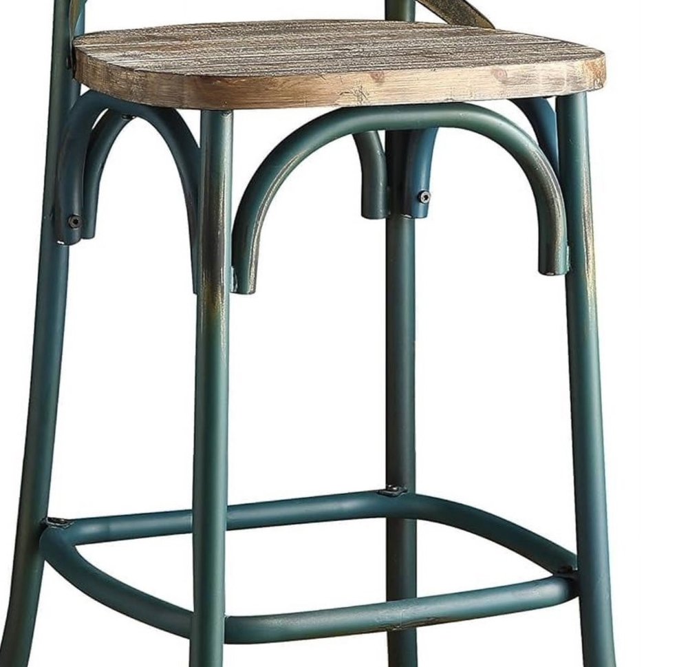 21" Brown And Sky Blue Solid Wood And Metal Bar Chair