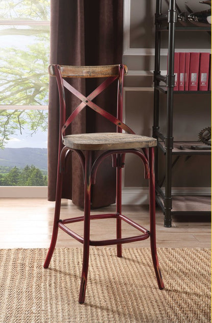 21" Brown And Sky Blue Iron Bar Chair