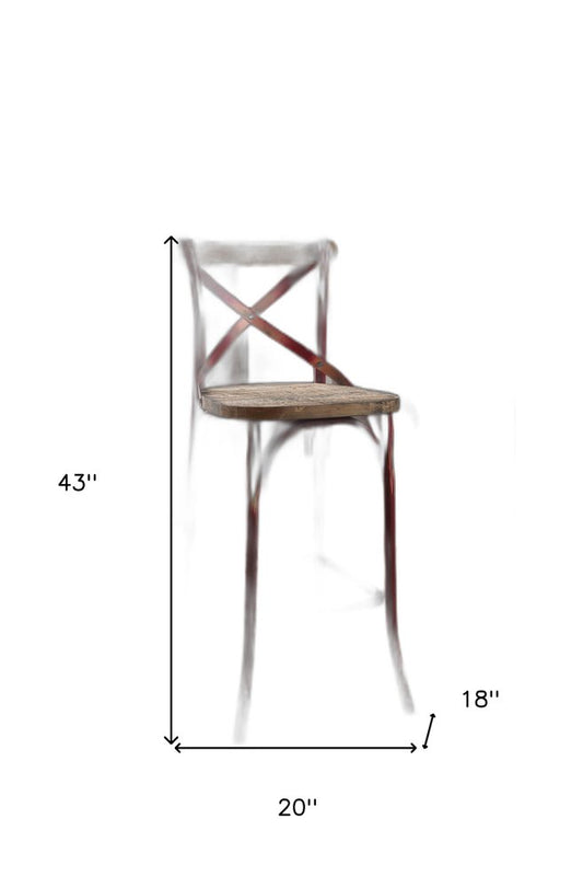 21" Brown And Sky Blue Iron Bar Chair