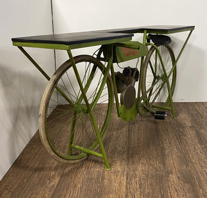71" Brown and Green Solid Wood and Metal Bike Kitchen Cart