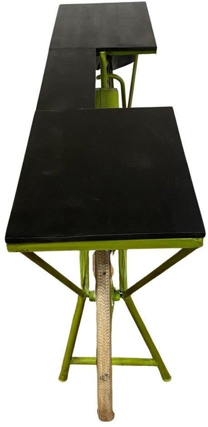 71" Brown and Green Solid Wood and Metal Bike Kitchen Cart