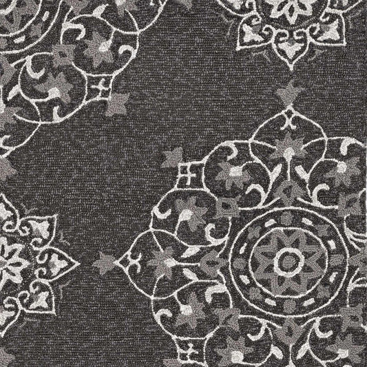 5' X 8' Charcoal Round Floral Indoor Outdoor Area Rug